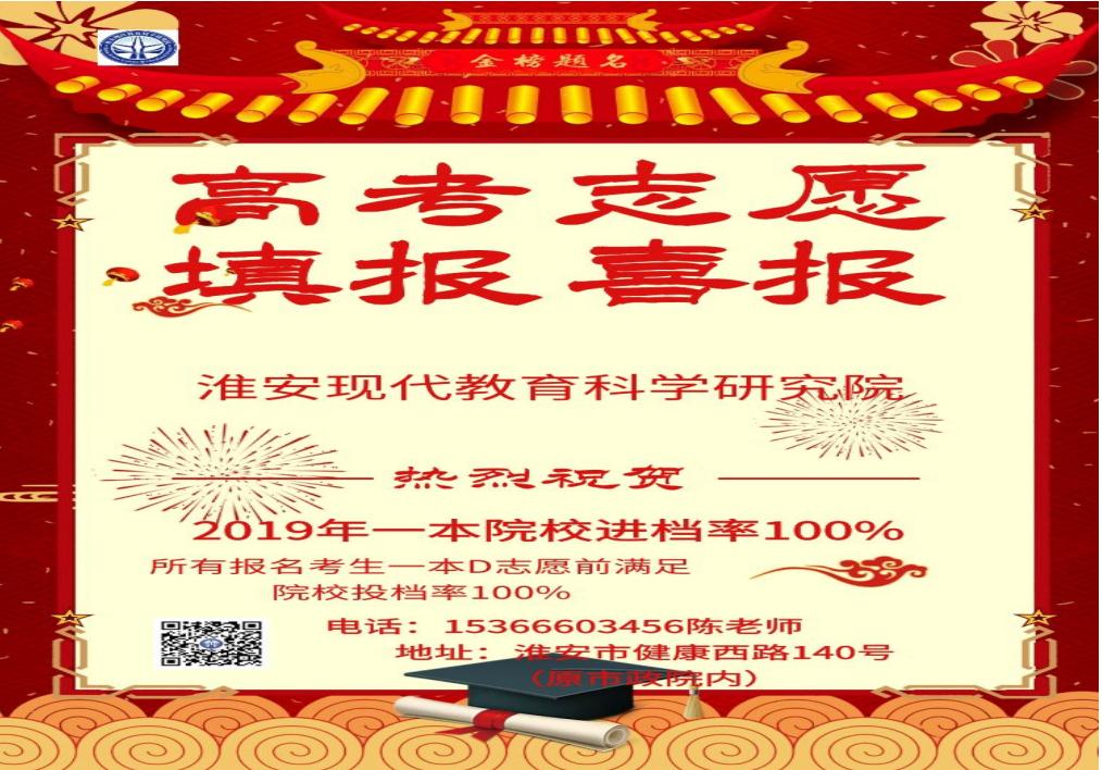 淮安现代教育科学研究院2019年高考志愿填报喜报(图1) 淮安现代教育科学研究院2019年高考志愿填报喜报(图1)